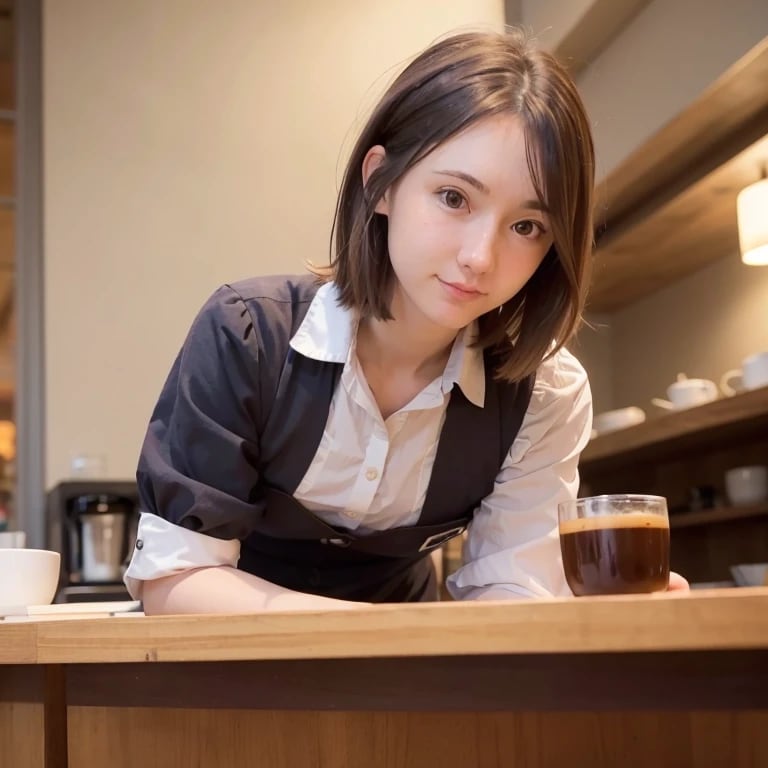 黒髪ロングでカフェの美女８２ | の人気AIイラスト・グラビア