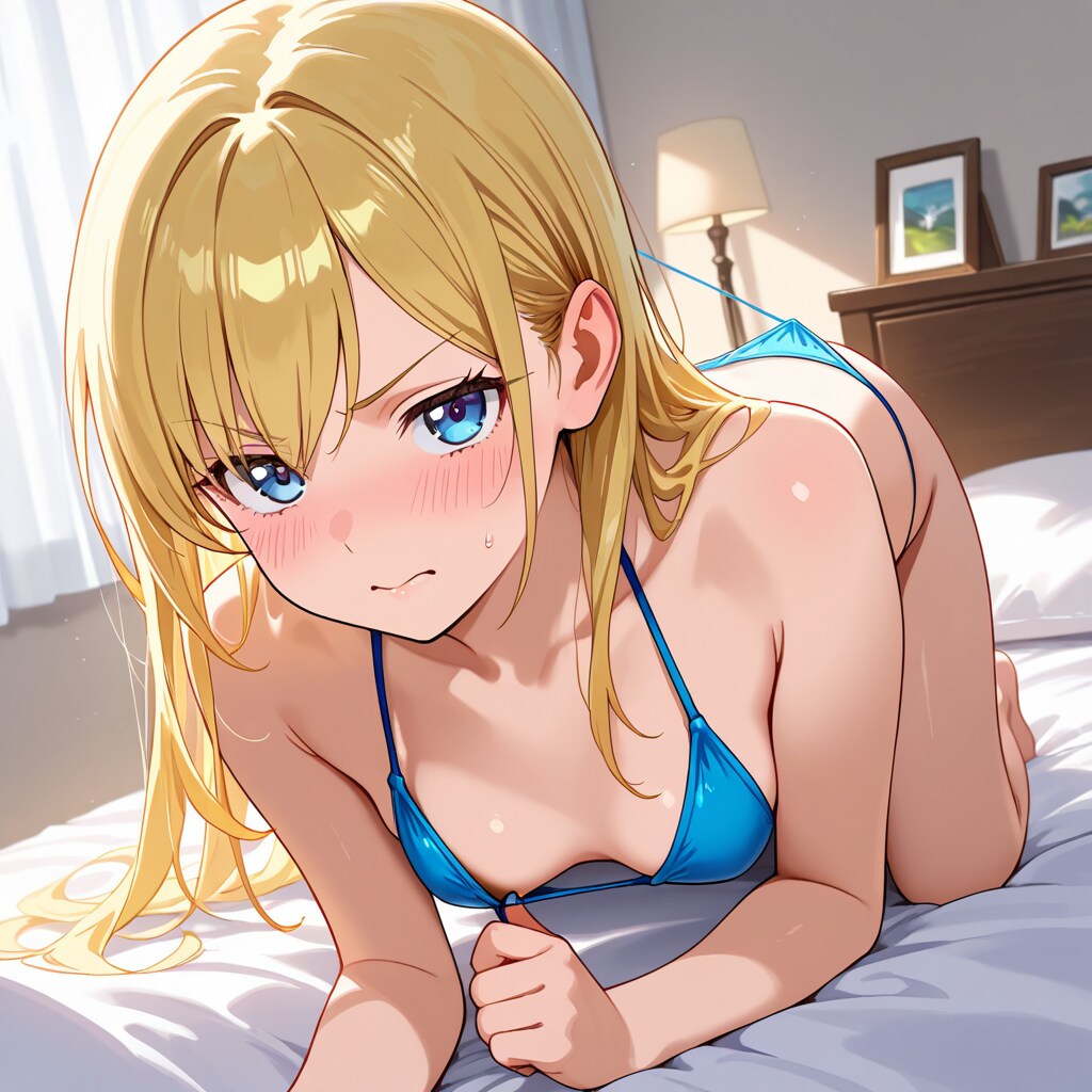 照れて怒って水着の紐とって
