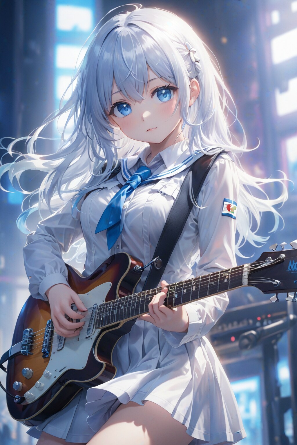 銀髪のギター女子XL