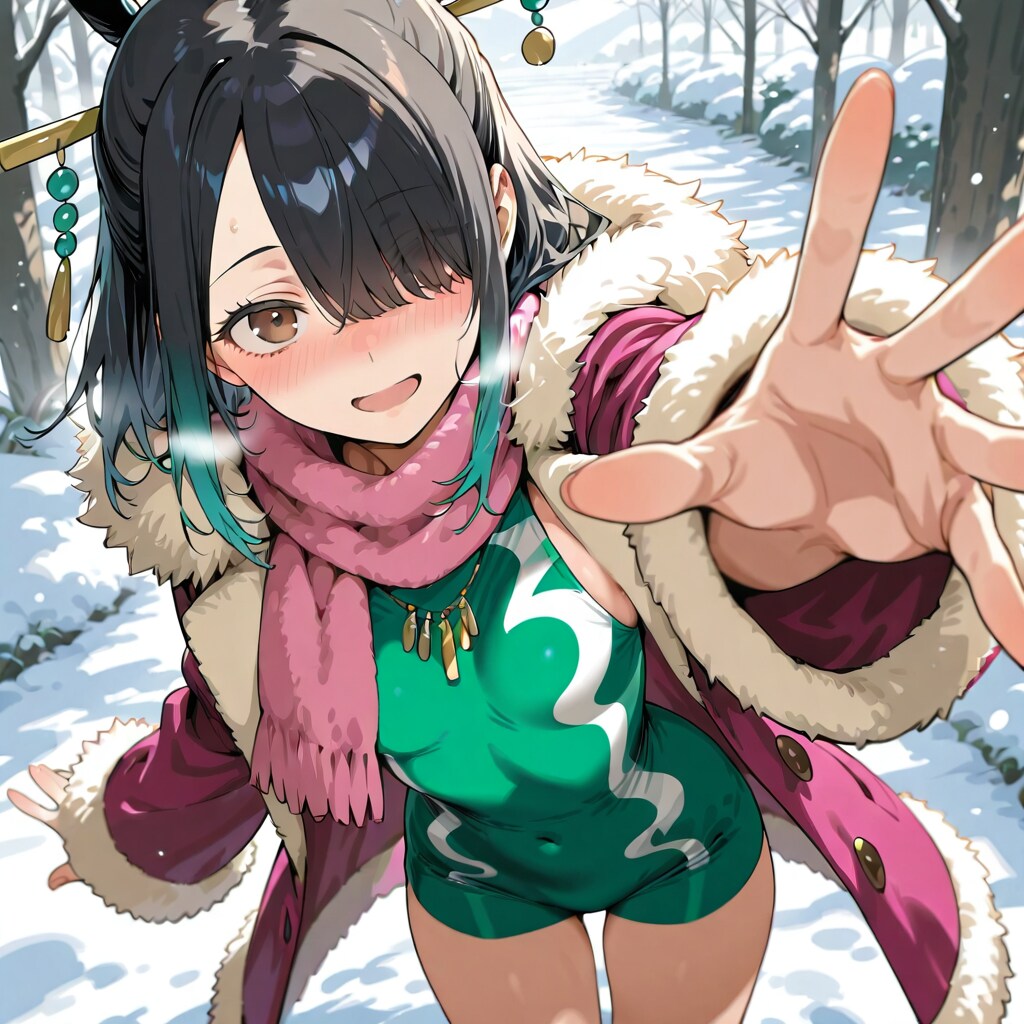 雪道、二人
