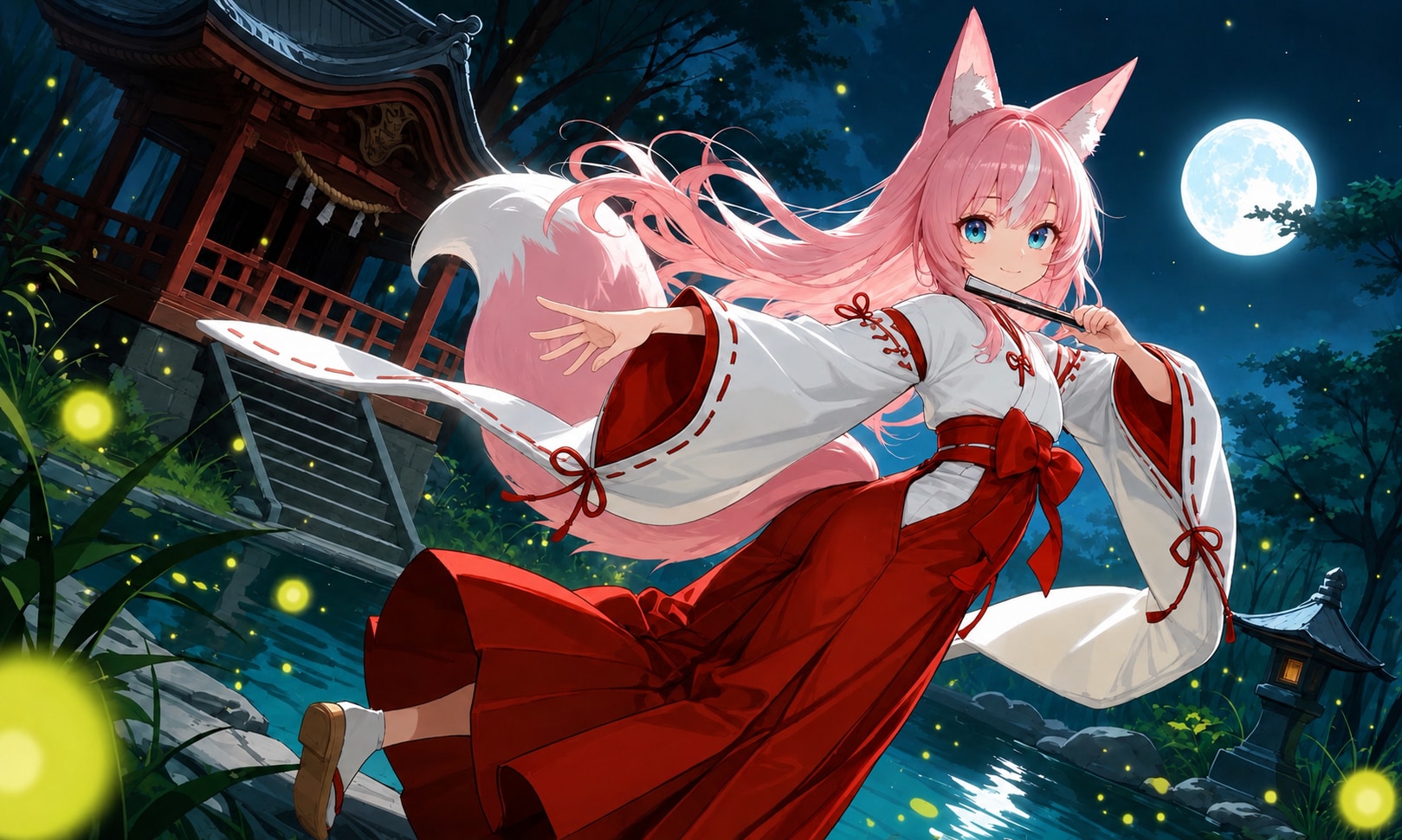 蛍と月、月夜に舞う桜火様🦊🌕