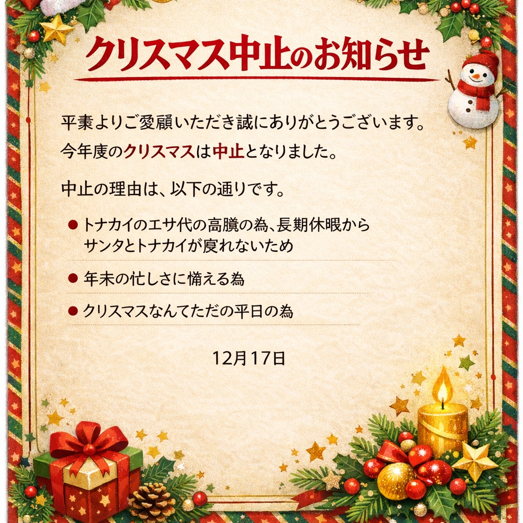 クリスマス中止のお知らせでテスト