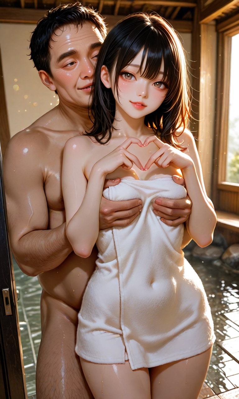 温泉でおじ様とイチャイチャ