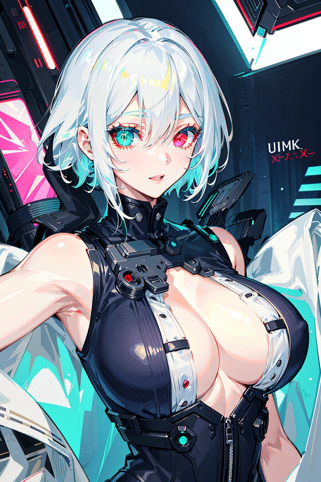 白髪オッドアイサイバーぴっちりスーツ