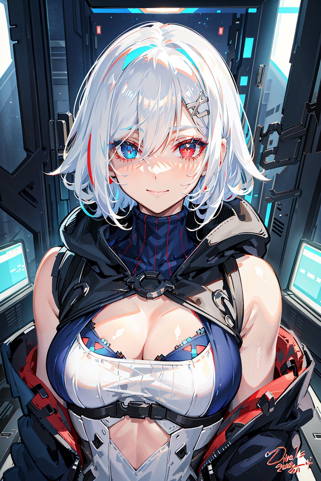 白髪オッドアイサイバーぴっちりスーツ