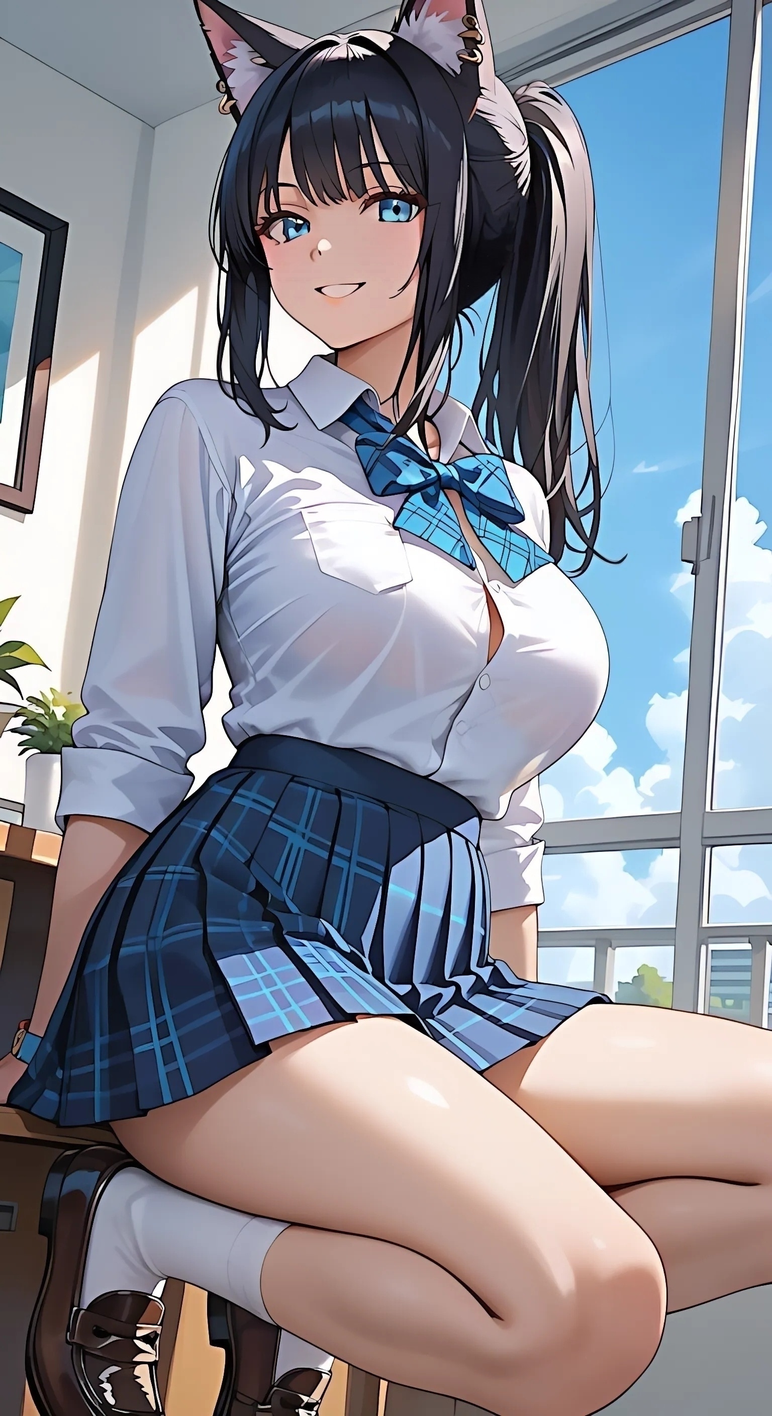 和やか､耳ねこ髪型？女子学生さん。 | の人気AIイラスト・グラビア