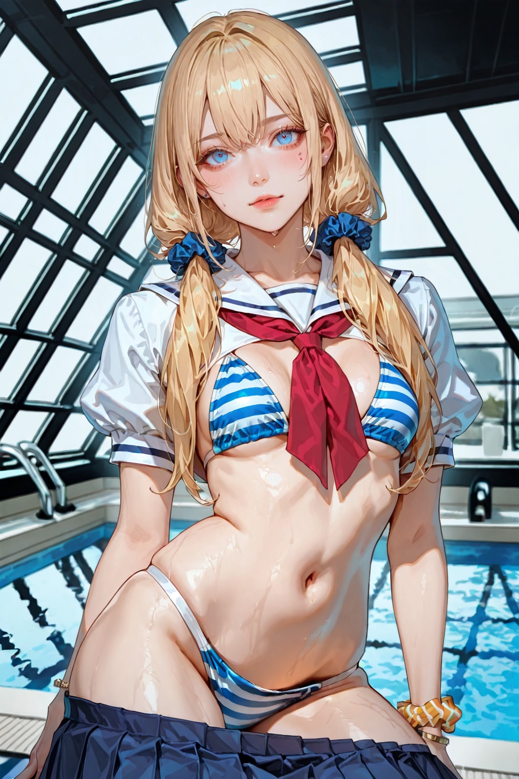 セーラーユニフォームリフトストライプビキニ