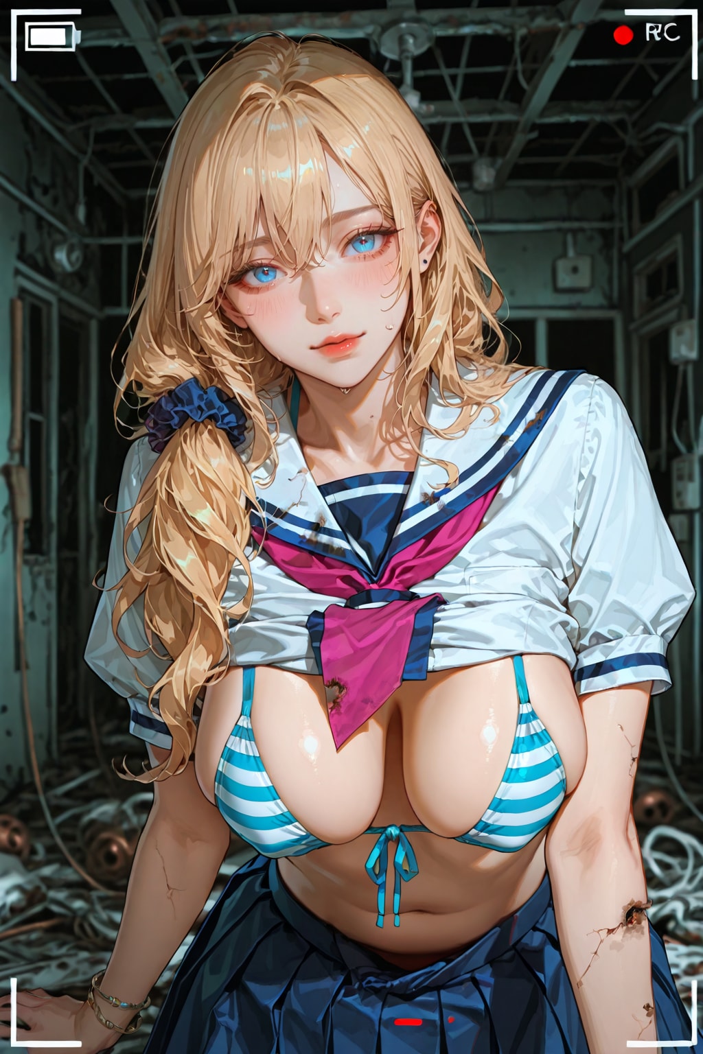 セーラーユニフォームリフトストライプビキニ