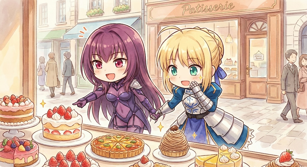 ケーキ屋さんにセイバーとスカサハ