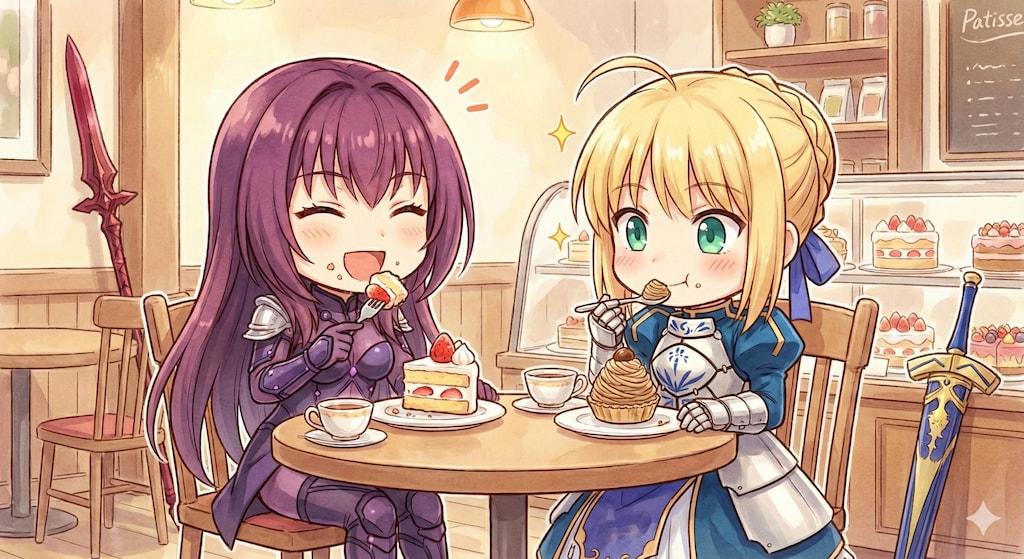 ケーキ屋さんにセイバーとスカサハ