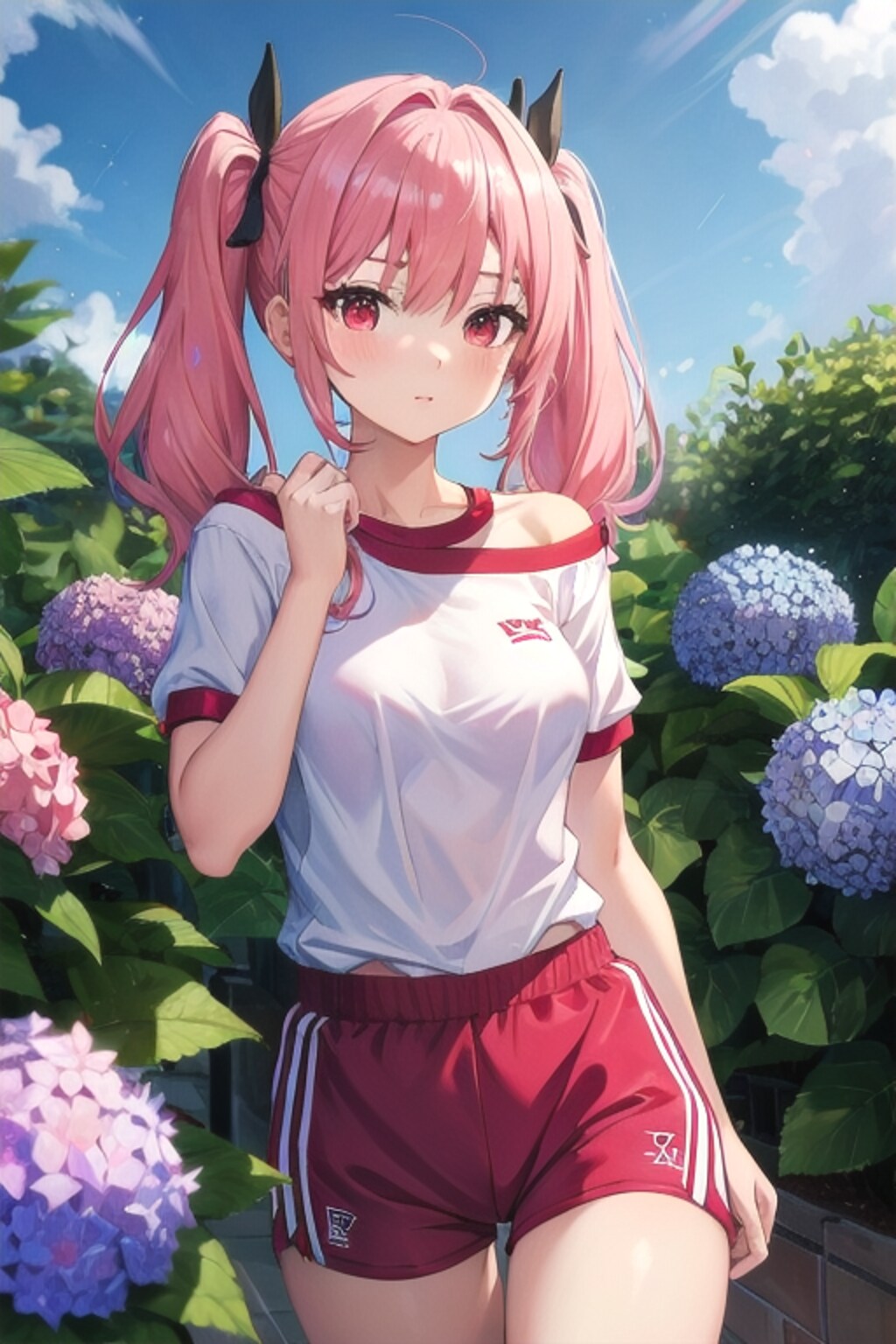 紫陽花と体操服