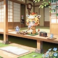 昭和レトロな畳の間でくつろぐキリン着ぐるみちび子ちゃん 2枚目