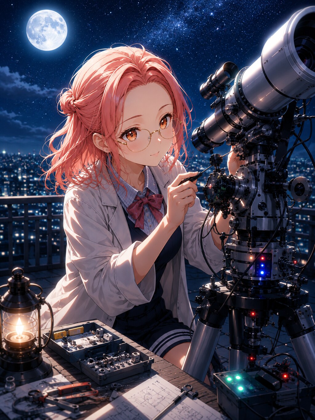 月明かりの下で、調整中
