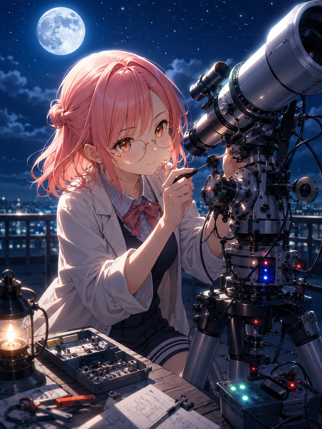 月明かりの下で、調整中