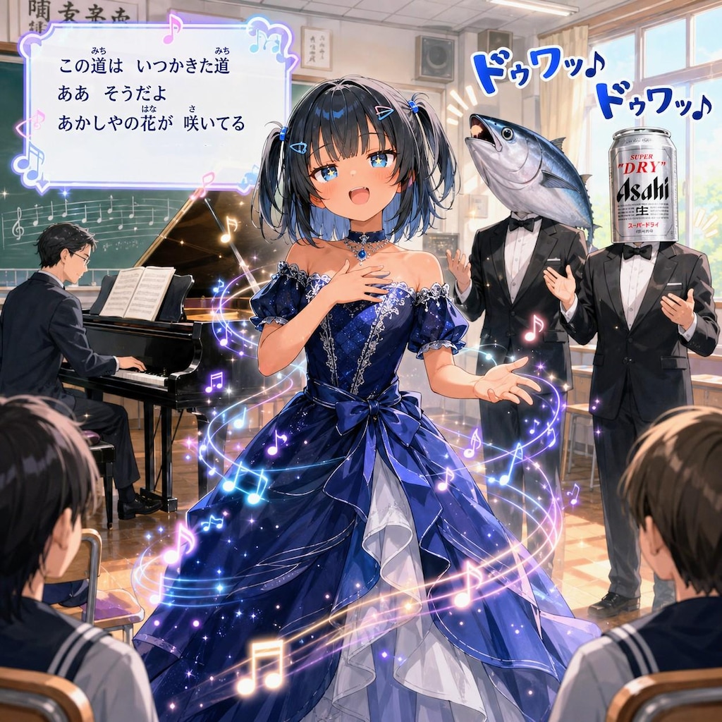 音楽で歌のテストのこなつちゃん