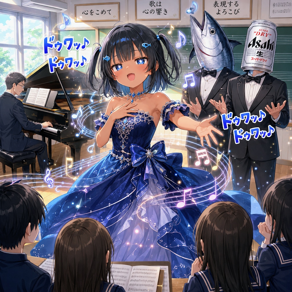 音楽で歌のテストのこなつちゃん