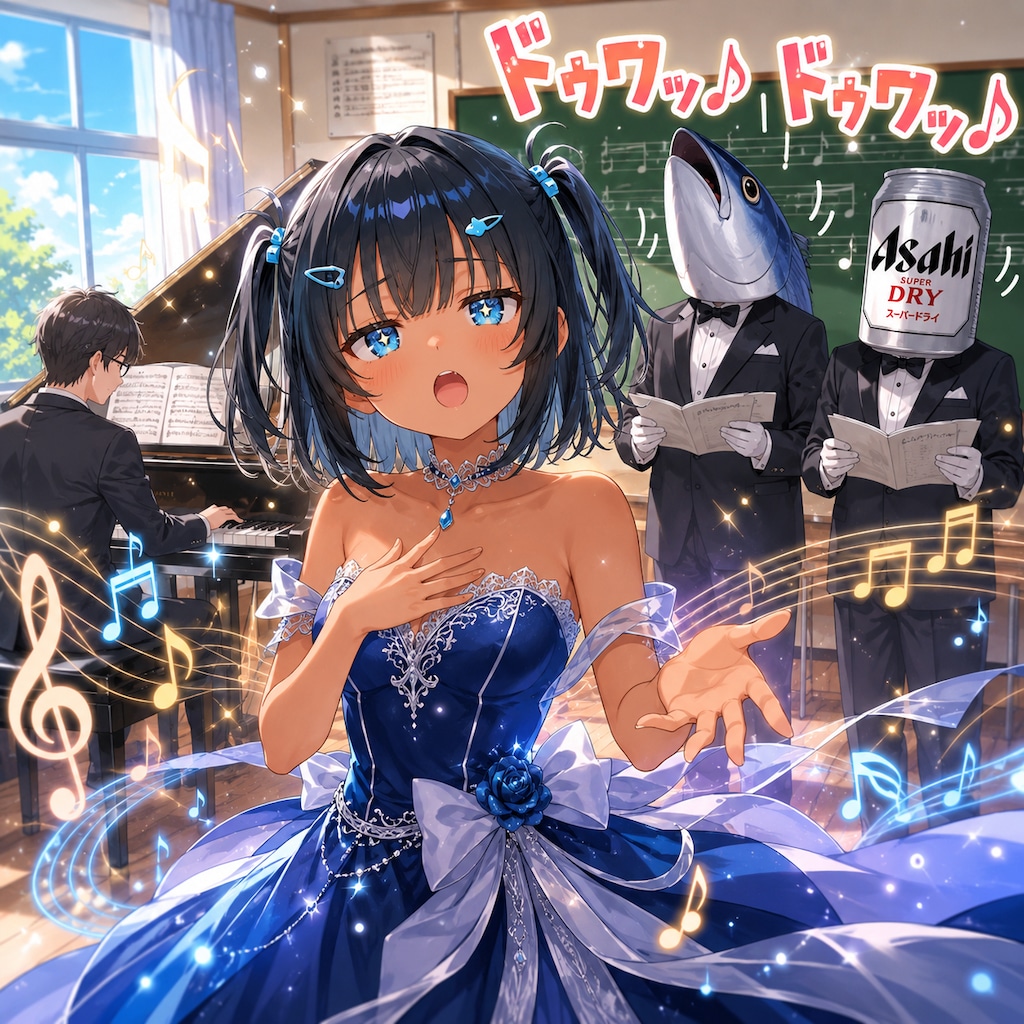 音楽で歌のテストのこなつちゃん