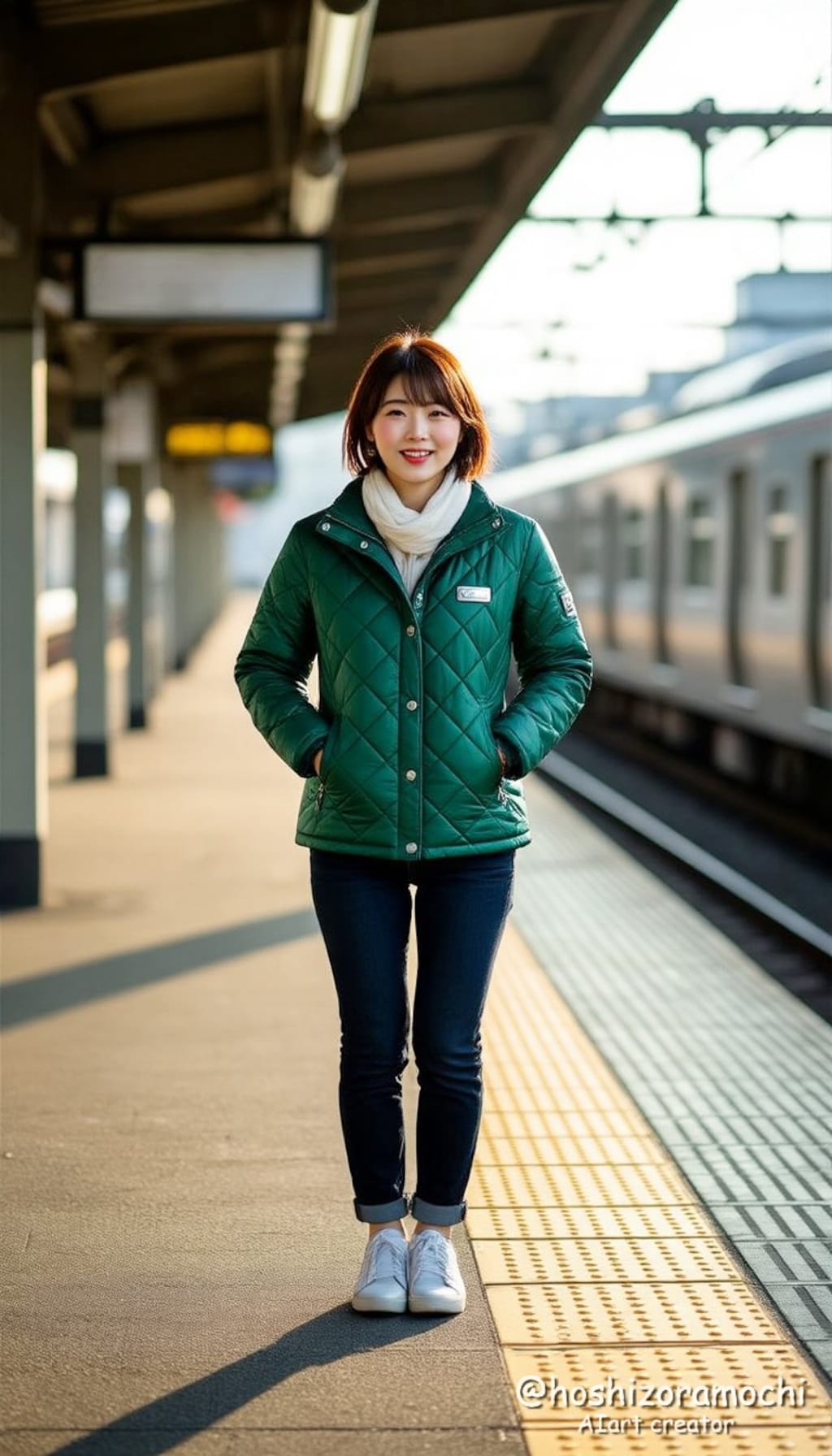 エメラルド・キルト、朝の駅ホーム - Emerald Quilt, morning station platform