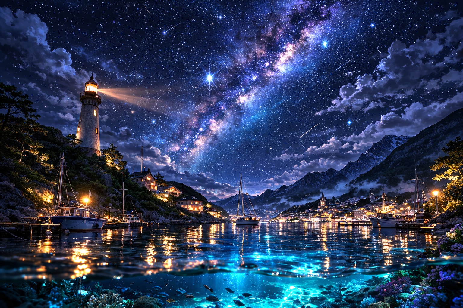 港町と夜空 | の人気AIイラスト・グラビア