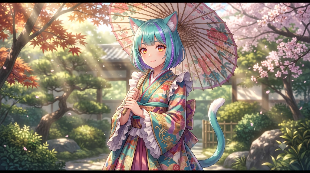 日傘とミケちゃん☀️
