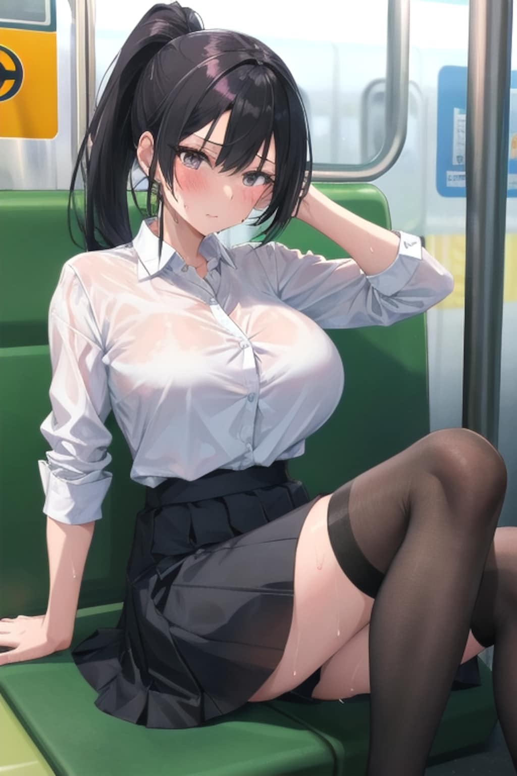 電車に乗る女性