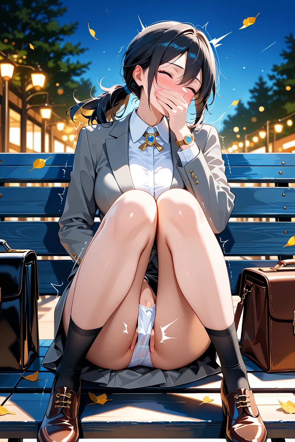 家まで持たない…♡　ベンチでリーガルチェックしちゃうお姉さん