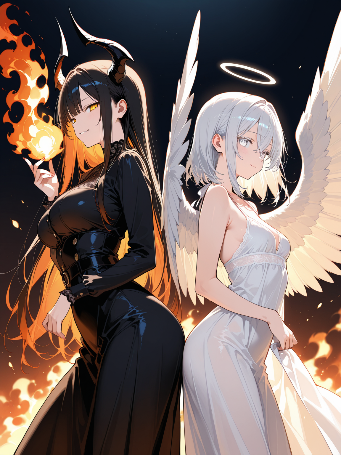 天使と悪魔、ライバルだけど幼馴染 | の人気AIイラスト・グラビア