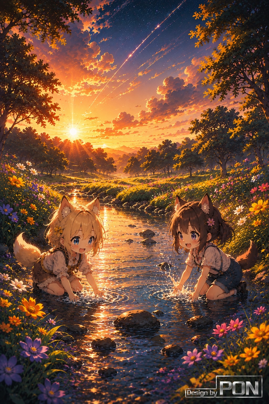 夕映えの水あそび