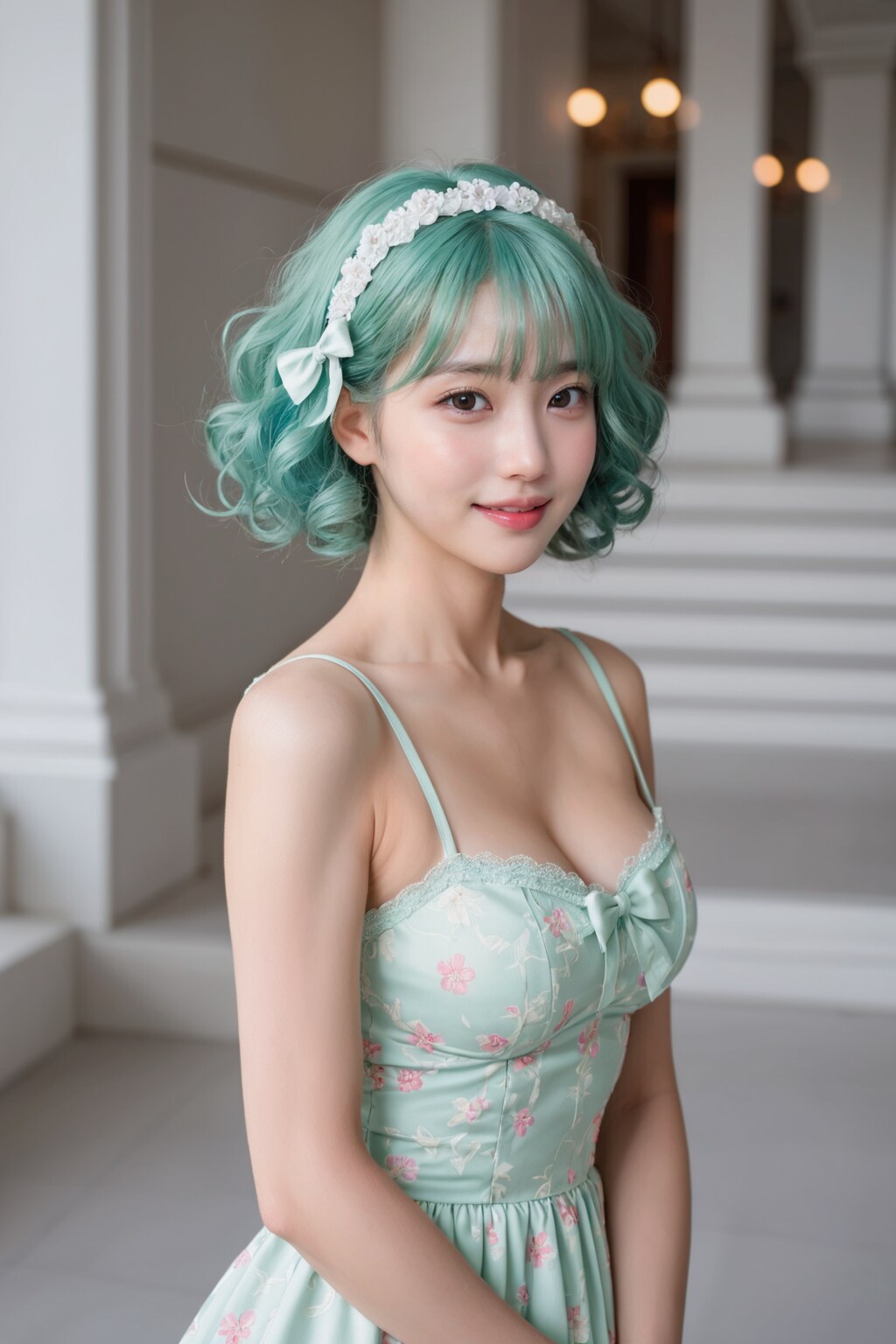 Mint colored hair lady ?