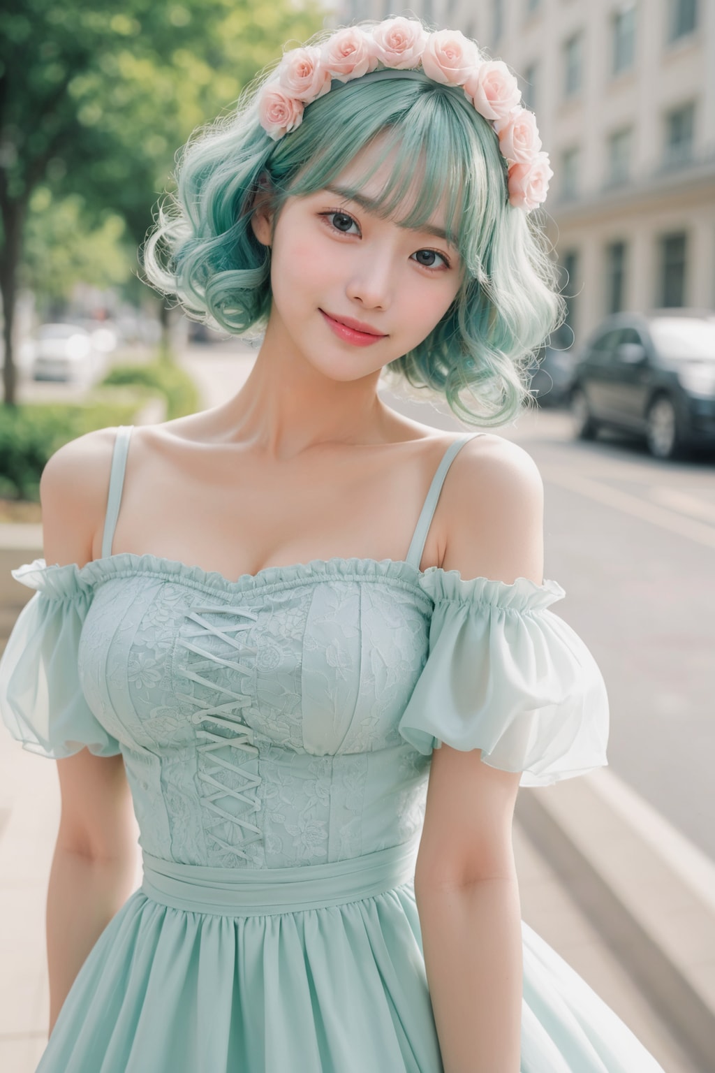 Mint colored hair lady ?
