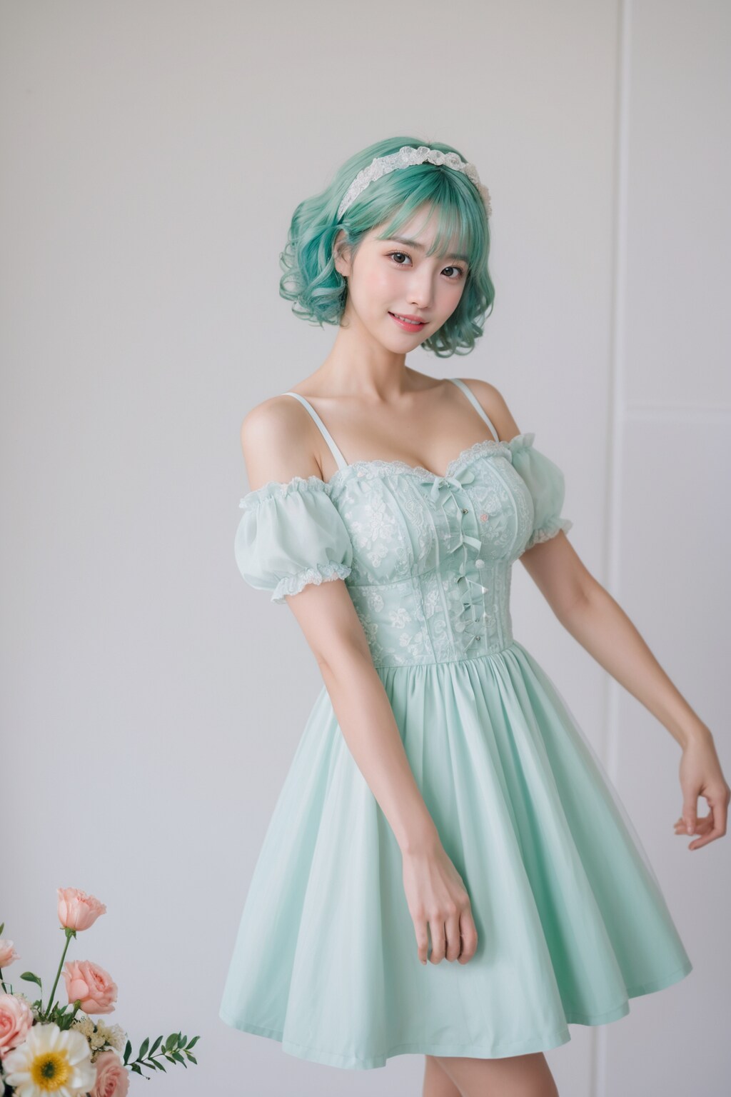 Mint colored hair lady ?