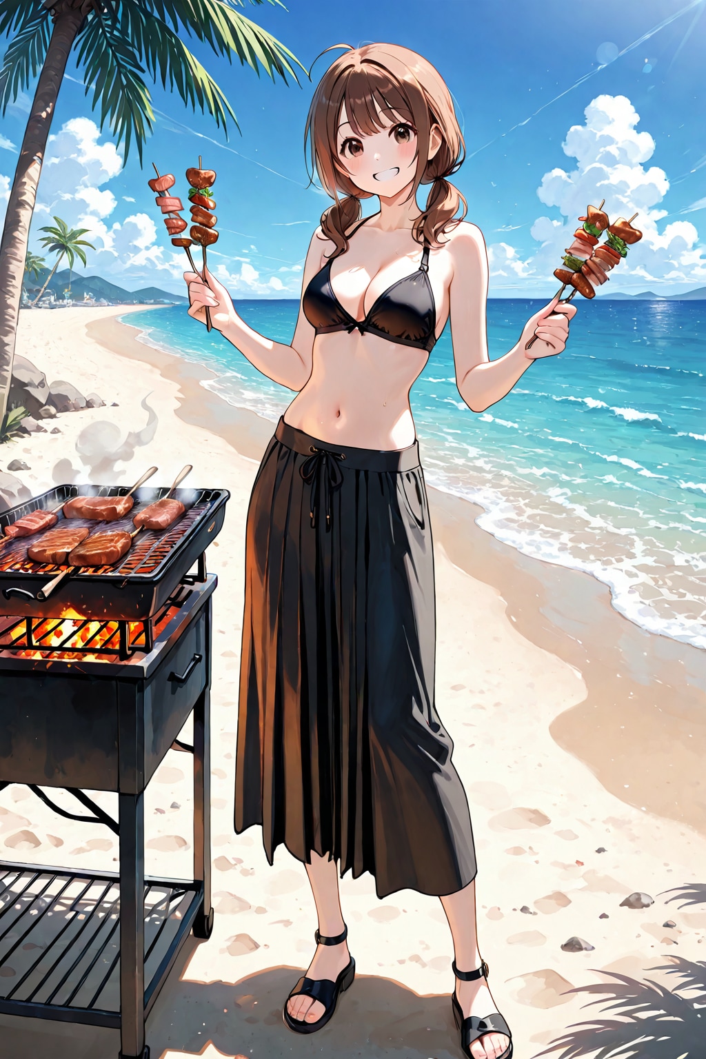 ビーチでバーベキューするロンスカ絵海ちゃん