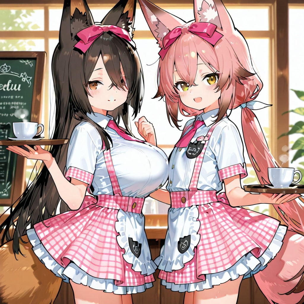 狐娘、カフェで働く