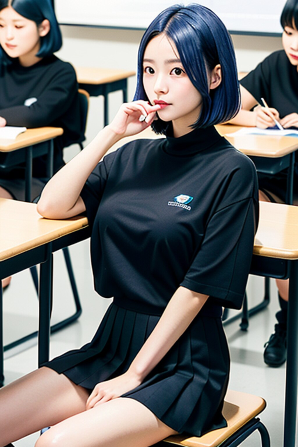 教室の青髪女子高生(巨乳)
