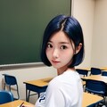 教室の青髪女子高生(巨乳) 4枚目