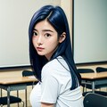 教室の青髪女子高生(巨乳) 8枚目