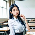 教室の青髪女子高生(巨乳) 7枚目
