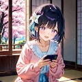 夕暮れの公園でスマホをいじるひまり 7枚目