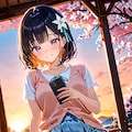 夕暮れの公園でスマホをいじるひまり 4枚目