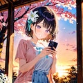 夕暮れの公園でスマホをいじるひまり 3枚目