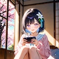 夕暮れの公園でスマホをいじるひまり 5枚目