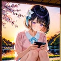 夕暮れの公園でスマホをいじるひまり 2枚目