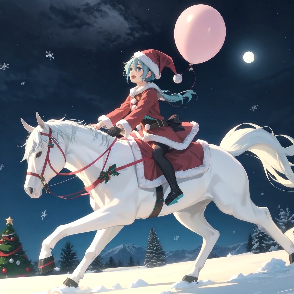 白馬に乗って走るミク🎅