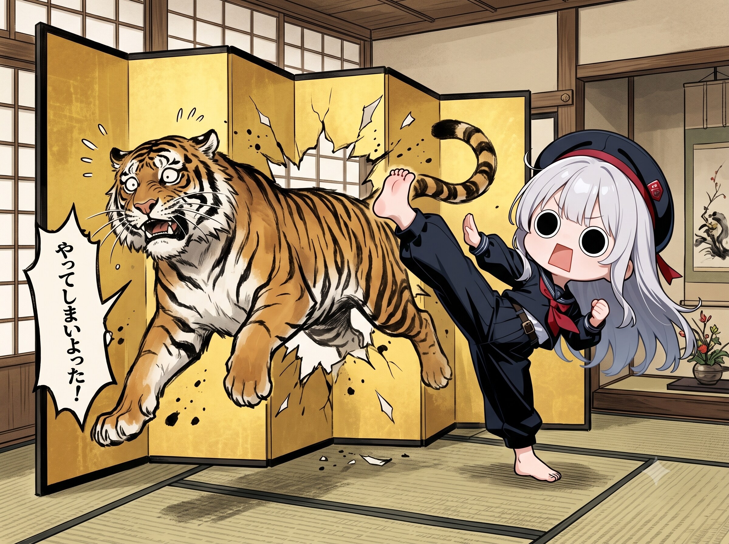 屏風の虎を蹴り出してしまいよったえらいこっちゃ嬢