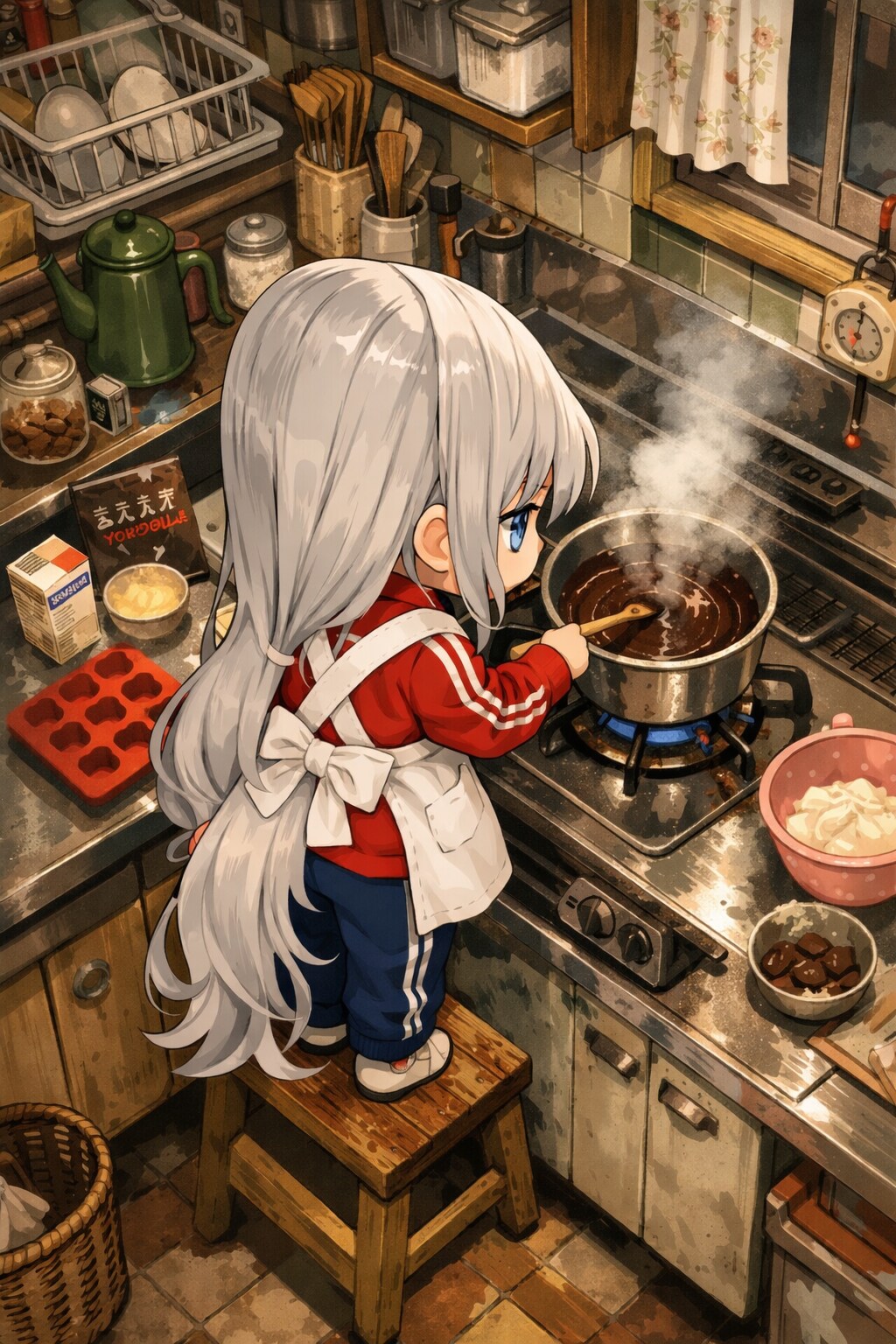 奥ゆかしい台所でチョコ作り