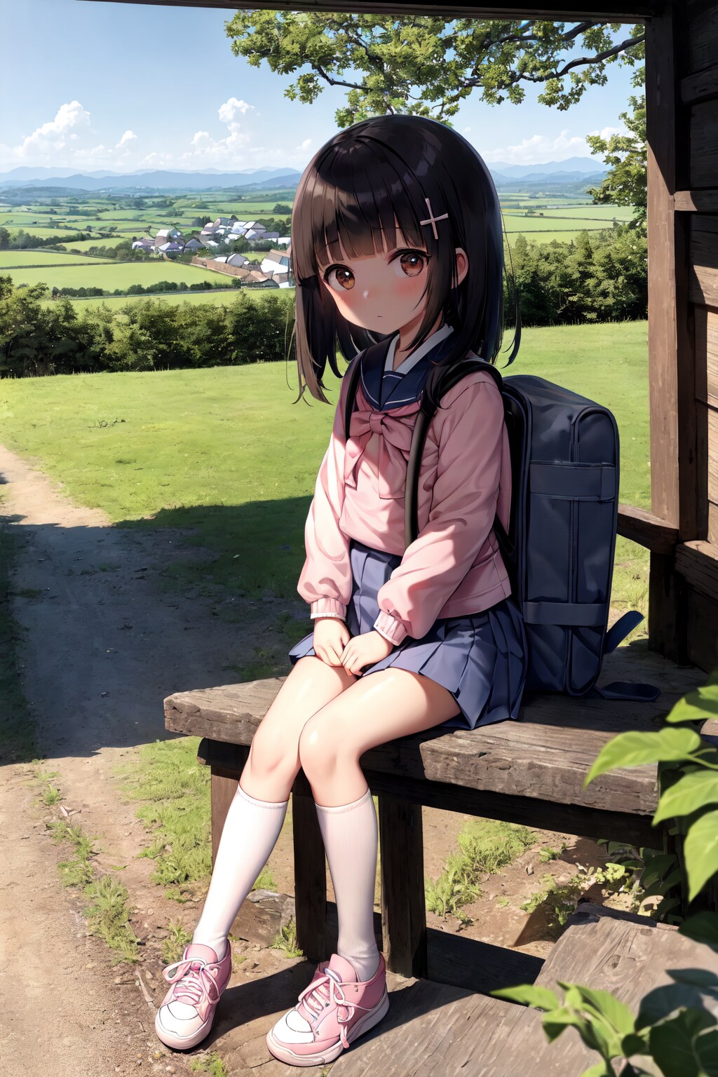 初夏の通学路で休憩