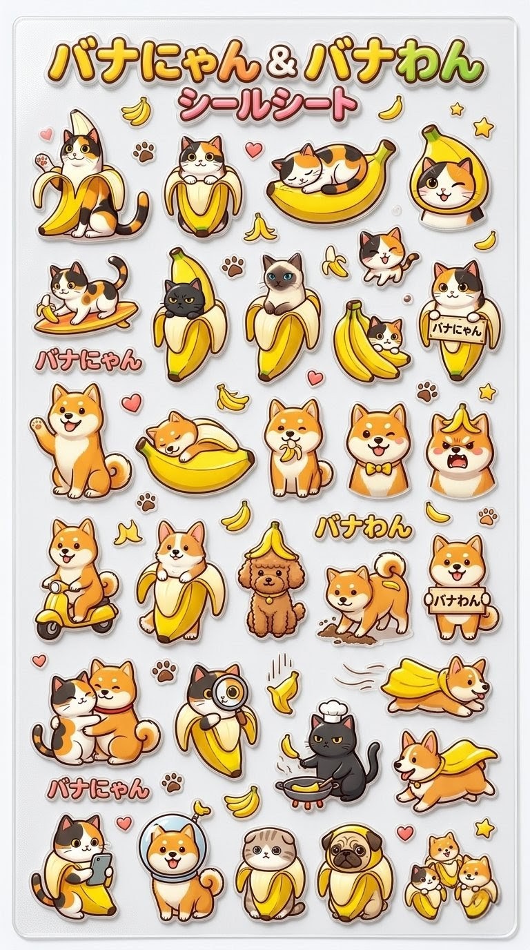 欲しくなる？バナにゃん&バナわんシール | の人気AIイラスト・グラビア