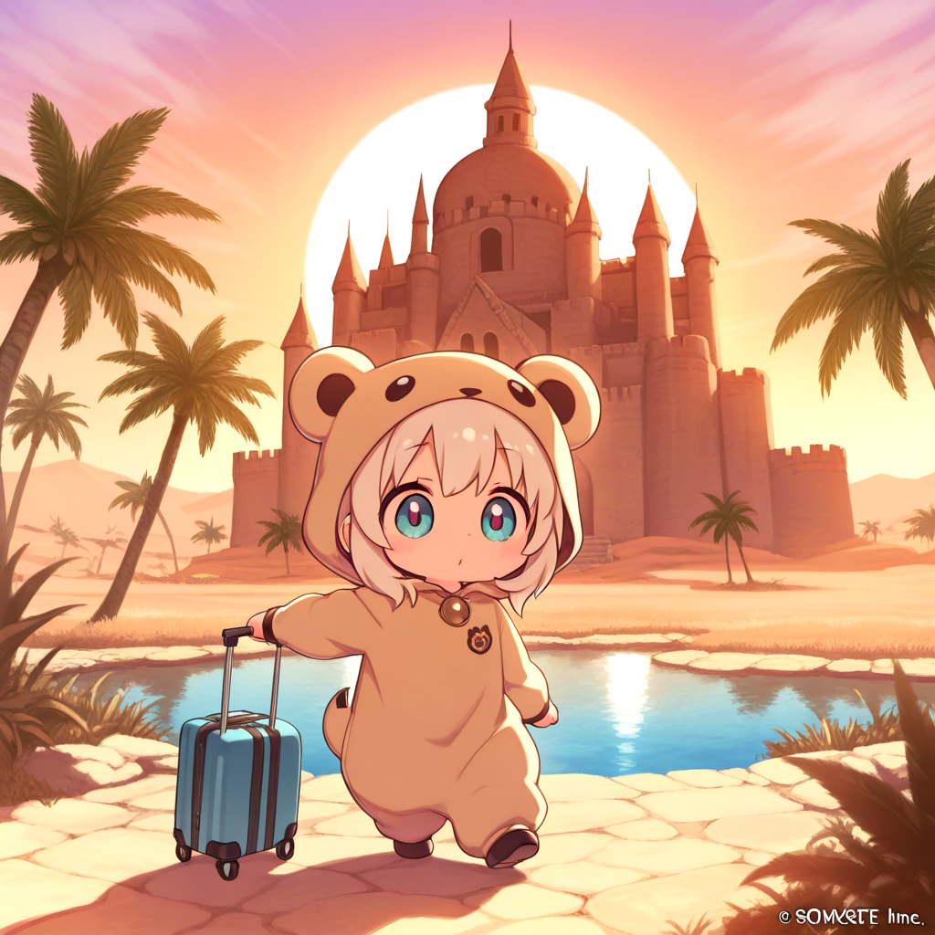 砂漠のお城と旅行者？？？
