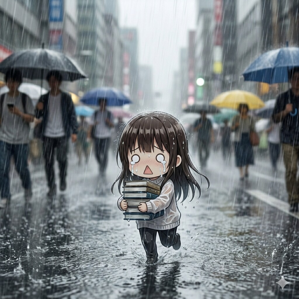 図書館帰りにゲリラ豪雨に見舞われる奏音ちゃん