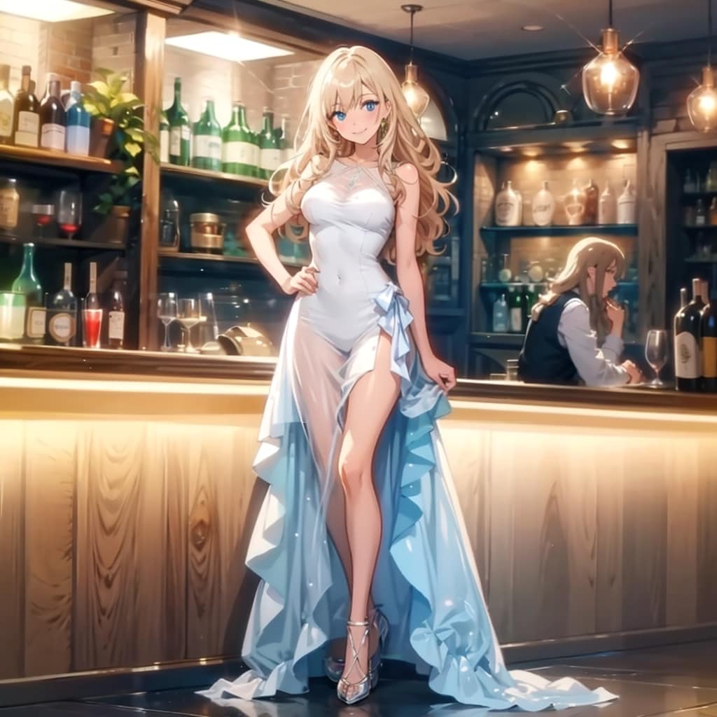 バーにブロンドの美人さん